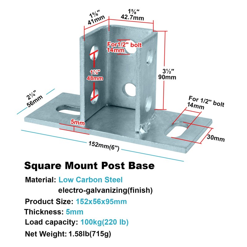 OTTFF 4 Pack 2 Slot U Post Base for 1-5/8"