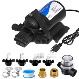 FlowFluid 110V AC Water Pressure Booster Pump for RV,45PSI 4GPM Camper Transfer Pump with Plug,On Demand 3-Chamber Self-Priming Water Pump with Filter for Marine Yacht Caravan Garden Hose Bathroom