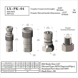 2 juegos de 1/2 pulgadas NPT ISO5675 de acero al carbono hidráulico de conexión rápida para tractor/acoplador válvula de poppet tipo pionero, juego con tapa antipolvo