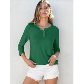 ANRABESS Womens 3/4 Sleeve Tops Henley Shirts Casual Trendy Button T Shirts 2025 Summer Basic Tunic Green Medium