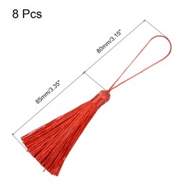 sourcing map Bookmark Tassels - 8Pcs 6.5" Silky Soft Mini Tassel with Loops for Keychain Graduation Handmade DIY Craft Accessory, Red