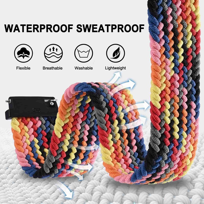 BISONSTRAP 2 Pack Braided Nylon Watch Bands, Upgrade Adjustable Buckle,