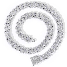 EMESLY Miami Cuban Link Curb Chain Gold/Silver Necklace (16, 18, 20, 22, 24, 30 Inches Length); Hip Hop Bracelet (8" Length) for Men & Women; Perfect Iced Out Bling Jewelry Gift