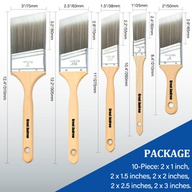 Great Andrew 10 Pack Paint Brushes Bulk (1" 1.5" 2" 2.5" 3") Set, Angle Sash Brushes for Trim, Walls, Wood, Stain Brushes for Painting House & Exterior, Latex, Oil