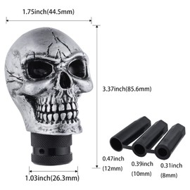 Padaodao Small Shifter Knob, Skull Gear Grip Head with 3 Adapters Fit for Most Manual Automatic Transmission SUV Trucks, Silver