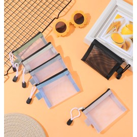 ValueBargain Small Mesh Zipper Pouch 6 pack，9.4"x6.3" Nylon Travel Organizer Pouch for Makeup, Keys, Coins, Cards | 6 Assorted Colors, Lightweight Cosmetic Bags for Women