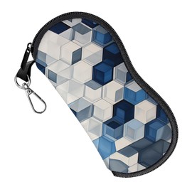 Zewurtuw Glasses Case Eyeglass Sunglasses Zipper Soft Neoprene Ultra Light Pouch Metal Belt Clip Aesthetic Women Men-Blue and White