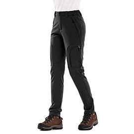 Women's Snow Hiking ski Waterproof Fleece Lined Outdoor Cargo Pants Softshell Winter Warm Pants with Zipper Pockets,H4409,Grey,28