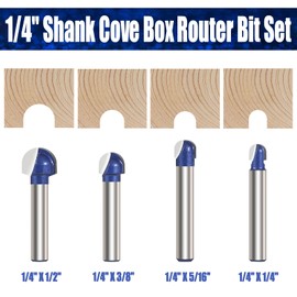 Vearter 4PCS Cove Router Bit Set, 6.35mm (1/4'' ) Shank Core Box Round Nose Milling Cutter, Solid Carbide Juice Groove DIYer Tool for Woodworking (6.35mm, 8mm, 9.5mm, 12.7mm Cutting Diameter)