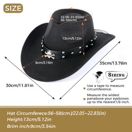 Ausune Cowboy Hats for Men Women Cowgirl Hat Wide Brim Felt Hats Western Leather Cowboy Hats for Lover Black