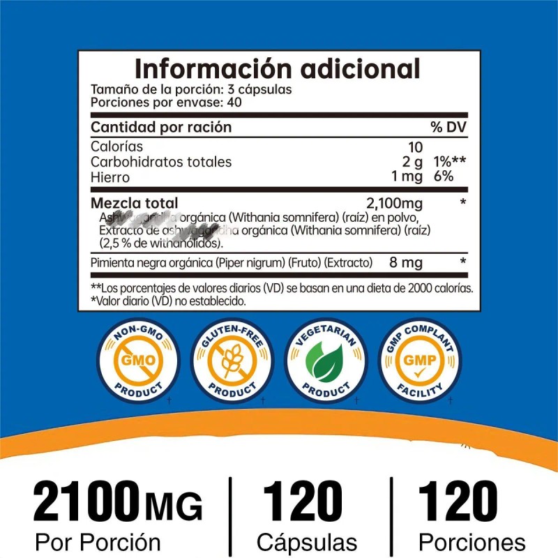 Ashwaga Root C120 Caps Mvpcare Sin Sabor