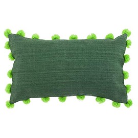 Divine Home Infinity Solids Outdoor Pillow, Green, 12" x 20" with Pompoms