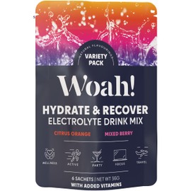 Woah! Electrolyte Powder Sachets. Hydration Sachets with Vitamins C,D,B6,B12 and Natural Flavourings – 6 Sachet Discovery Pack (3 x Mixed Berry, 3 x Citrus Orange)