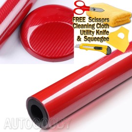 AUTOGOODY 36" x 60" HIGH GLOSS 5D Red Carbon Fiber Vinyl Wrap Air Bubble Free 3ft x 5ft 6D
