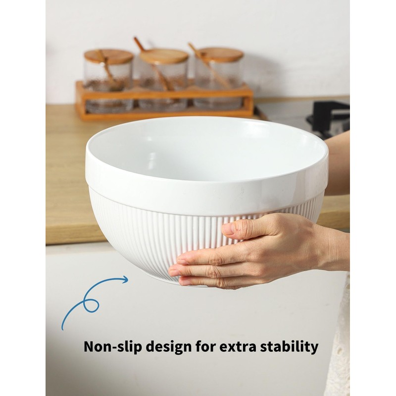 Large Ceramic Mixing Bowls, White Kitchen Bowls (1QT/2.3QT/4.6QT), Set of