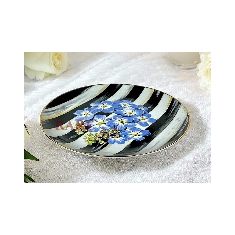 MacKenzie-Childs MacKenzie Childs Thistle & Bee Courtly Stripe 8.25" Forget-Me-Not