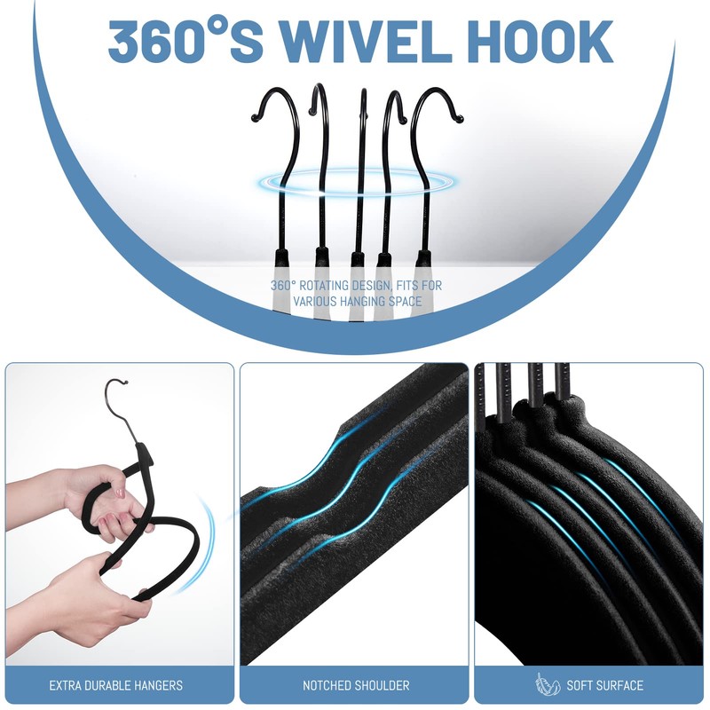 HOUSE DAY Black Velvet Hangers 240 Pack, Velvet Clothes Hangers