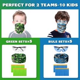 Party Supplies Compatible for Nerf - 10 Kids Pack Boys Birthday Party Guns War Decorations,Face Mask Glasses 200 Foam Bullets Darts for Two Teams Toy for Kids Boys Girls