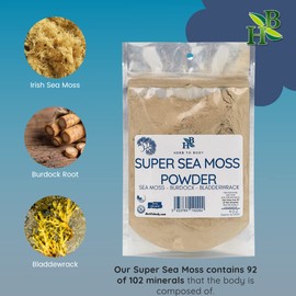 Herb To Body Super Sea Moss Powder - with Bladderwrack and Burdock Root - Vegan - Gluten Free - 4oz