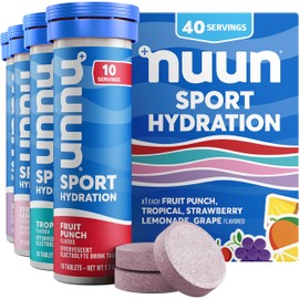 Nuun Nuun Sport Electrolyte Tablets with Magnesium, Calcium, Potassium, Chloride & Sodium, Gluten Free & Vegan, Mixed Flavors, 4 Pack (40 Servings Total)