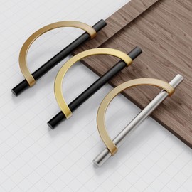 FILTA 10 Pack 5 Inch(128mm) Hole Centers Brushed Satin Nickel and Champagne Bronze Cabinet Pulls,Kitchen Cabinet Handles Half Moon Zinc Alloy Cabinet Hardware for Cabinets Cupboard Handles