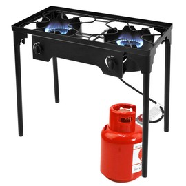 Giantex Outdoor Double Burner Stove, High Pressure 2 Burner Stand Max. 150,000 BTU total, 0-20 PSI Regulator Detachable Legs, Portable Dual Propane Grill Burner Stove for Camping Picnic Cookout