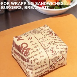 100 Sheets Greaseproof Paper Sheets 38x28CM, Sandwich Wrapping Paper, Food Basket Liners Paper, Non-Stick Deli Wrap Paper Sheets for Wrapping Bread, Sandwiches, Burger and Burrito (Red New Paper)