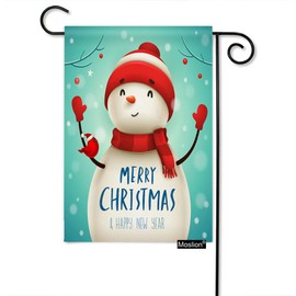Moslion Merry Christmas and Happy New Year Garden Flags Double Sided Winter Snowman Red Hat Cardinal Bird Yard Flag 12.5x18 Inch Burlap Banners Home Decorative Outdoor Villa