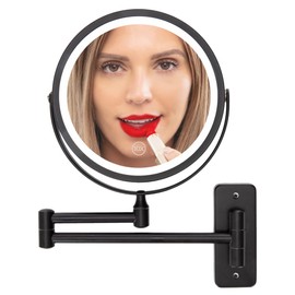 Wall Mounted Lighted Makeup Mirror - Swing Arm Vanity Mirror with Lights and 10X Magnification for Bathroom - Includes Rechargeable LED Cable and Instruction Manual