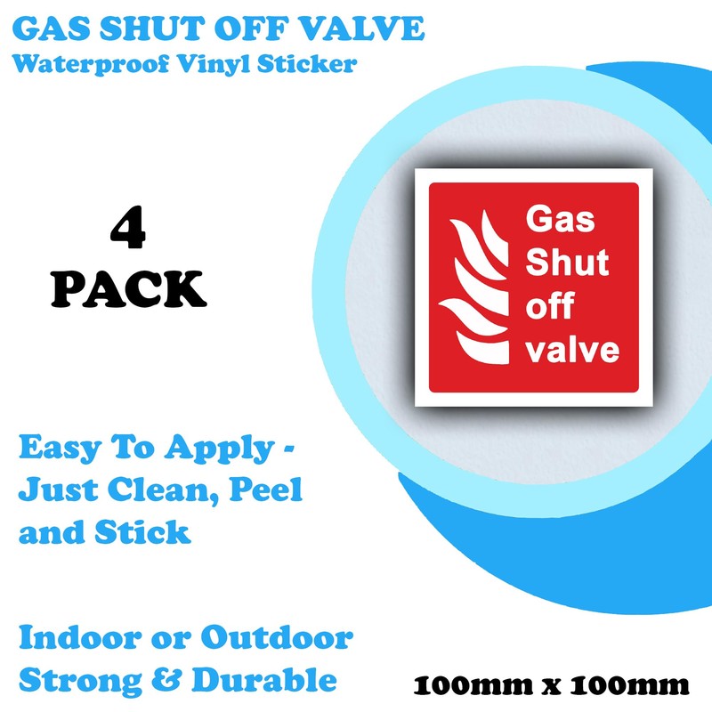 4 Pack - Gas Shut Off Valve Marker Sticker -