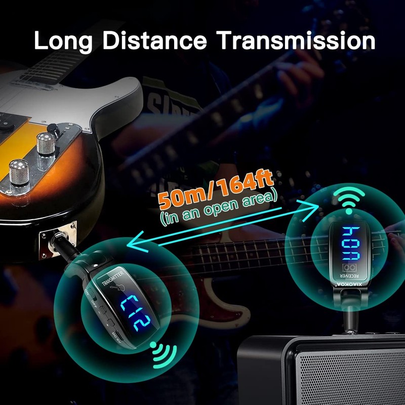XIAOKOA UHF Wireless Transmitter Receiver, 164Feet Range with HD LED