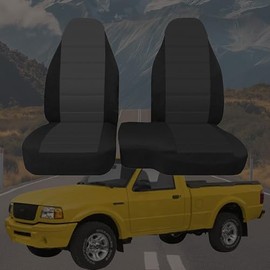 EDIETH 2Pcs 60/40 Black & Dark Gray Cloth High Back Bench Seat Cover Compatible with Ford Ranger XLT 1998 1999 2000 2001 2002 2003 (Without Console Cover)