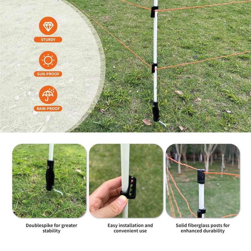 60'' Fiberglass Electric Fence Posts with Double Spikes for Animals,