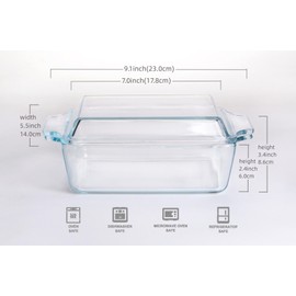 Rectangular Tempered Glass Casserole Dish, Tempered Glass Baking Dish with Glass Cover. Oven, Freezer and Dishwasher Safe.- 1 Liter