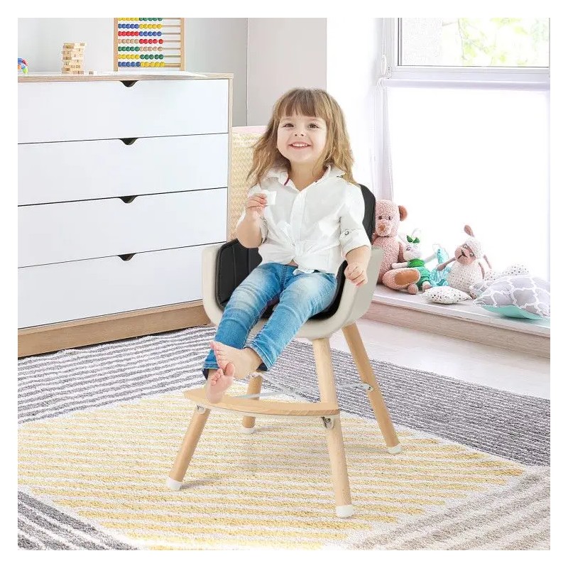 3-in-1 Convertible Wooden High Chair for Kids with Cushioned Seat