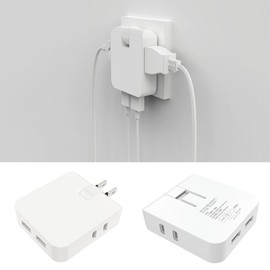 FUMITAKE Outlet Tap with USB, 2 AC Outlets, 2 USB Ports, Octopus Outlets, Branching, Multi-Tap, Direct Plug Tap, Lightning Guard, Power Tap, Small, Thin, Compact, Smartphone, Tablet, Charging Tap,
