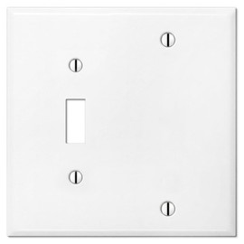 2 Gang Metal Combination Switch Plate, 1 Blank with 1 Toggle Style Opening Combo Switch Cover Plate, Two Gang White Blank and Toggle Wall Plate - White - UL Listed, 4.5" x 4.5" - Made in USA
