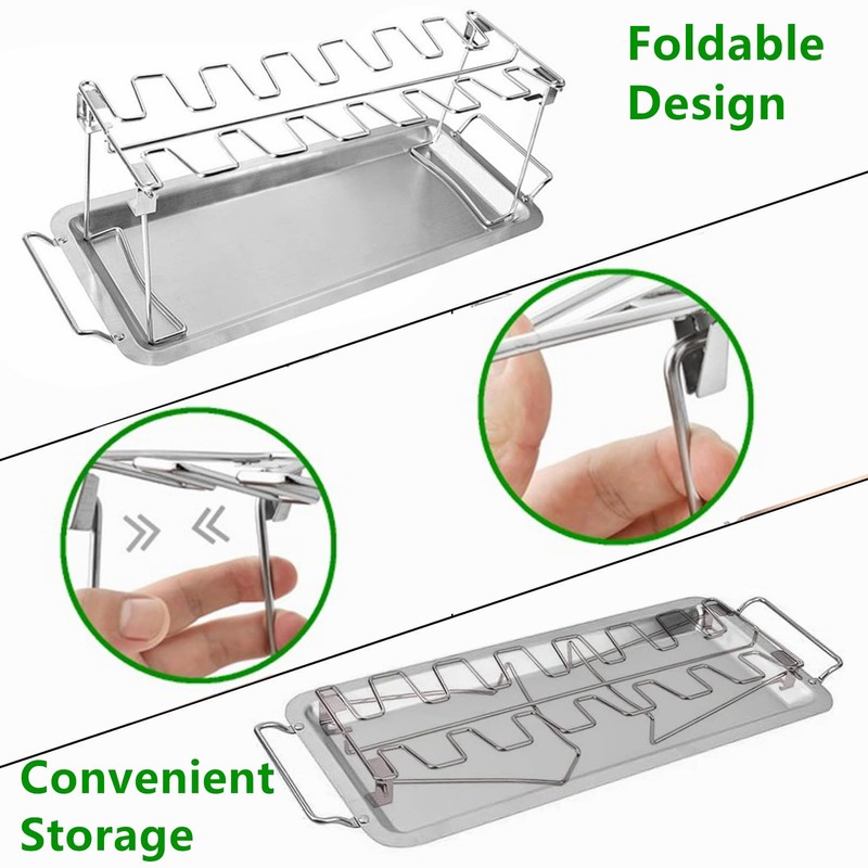 Chicken Leg Rack for Grill with Drip Tray, 14 Slots