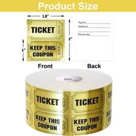 ceiba tree 1000 Raffle Tickets Gold Double Roll Metallic Gold Foil Ticket for Events Carnivals Entry Class Reward Prizes