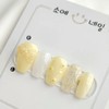 Soft yellow chiffon handmade nail tips - Coffin Egg /