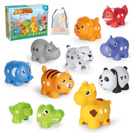 52PCS Animal Alphabet Learning Toys for Toddlers 2-4, 10 Different Animal Figures, Montessori Educational Toys Gifts for Boy Girl, Preschool Learning Activities, Double Sided ABC Matching Game ﻿