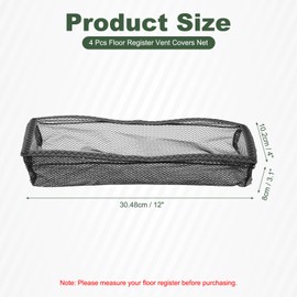 YOKIVE 4 Pcs Floor Vent Covers Net, Floor Register Cover Catcher PVC Mesh Air Vent Screen Filters, Great for Home Floor, Wall, Ceiling, Catch Debris Hair Dust (Black, 12-Inch x 4-Inch)