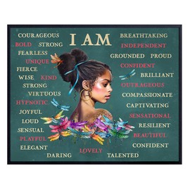 African American Wall Art - Positive Affirmations - Motivational Wall Decor - I Am Inspirational Quotes Sayings - Encouragement Gifts for Women Woman Black Girl - Boho-chic Living room Bedroom Decor