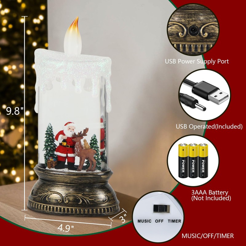 Eldnacele Christmas Music Snow Globe Lantern with 6H Timer, Battery