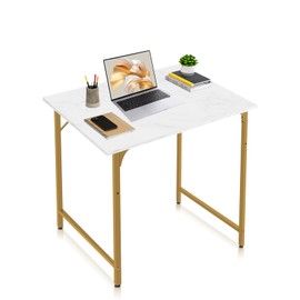 Pazidom Computer Desk, 32 Inch Office Desk with Metal Frame, Home Office Desk, Modern Simple Style for Small Space Home Office, Living Room, Bedroom, White Gold