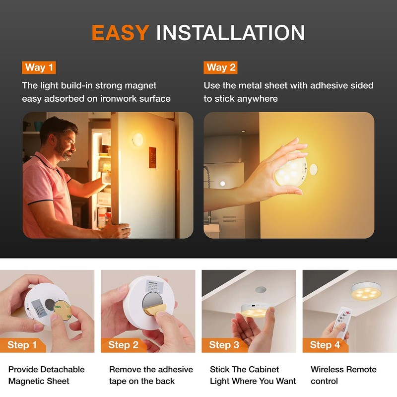MEKKLEON Puck Lights with Remote Control,1000mAh Rechargeable Under Cabinet Lighting,3Pack