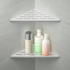Bernkot Corner Shower Shelf 304 Stainless Steel, Recessed Corner Shelves Slot Design, 10" Triangular Corner Shelf 1.5mm Thickness Bathroom Shelf for Tiled Wall, No Drilling, 2 Pack,Silver
