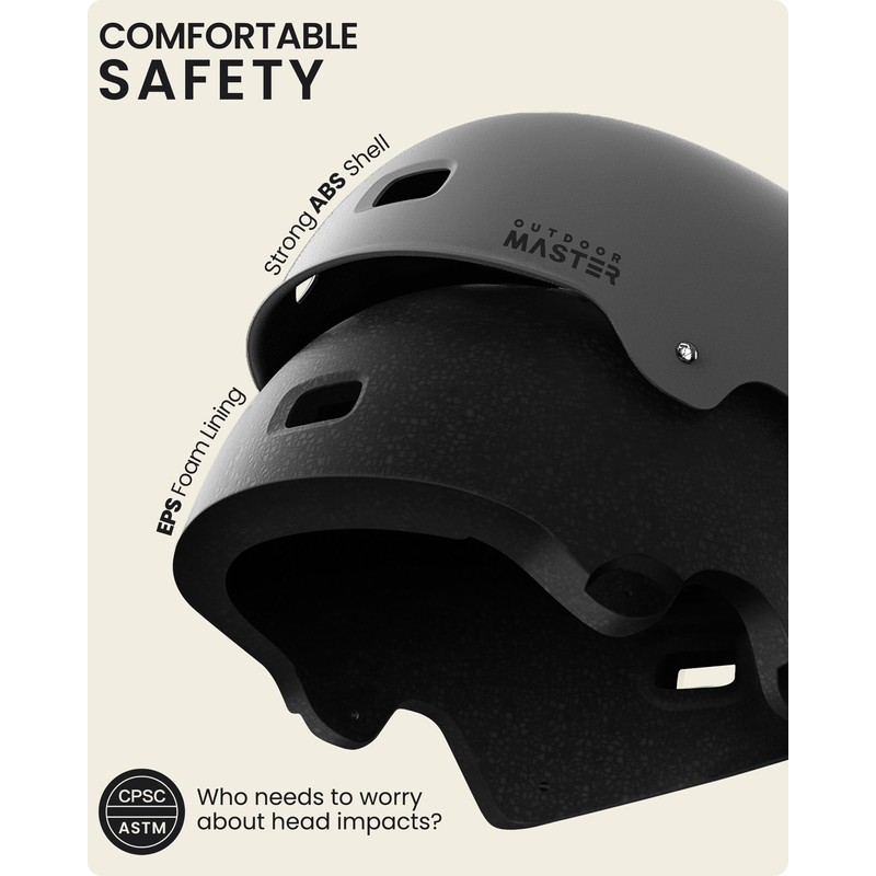 OutdoorMaster Skateboard Cycling Helmet - Two Removable Liners Ventilation Multi-Sport