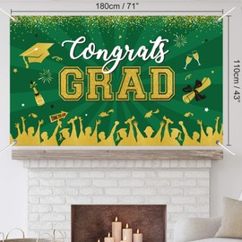 Green Graduation Banner 2024 Congrats Grad for Graduation Party Decoration SuppliesLarge Graduation Fabric Backdrop for High School College 71 x 43”