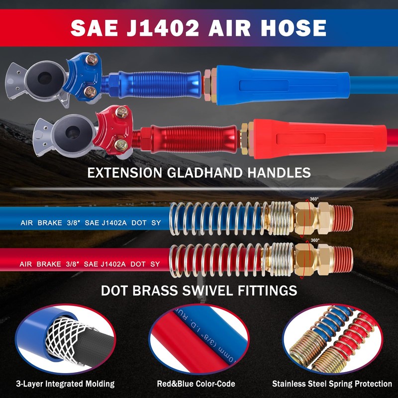CheeMuii 12 FT Semi Truck Air Line Hose Assembly with